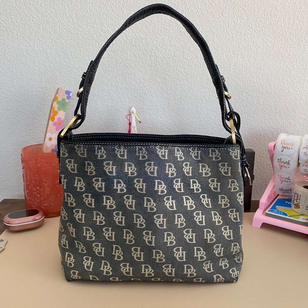 Vintage 2000s Dooney & Bourke Monogram Denim Shoulder Bag
